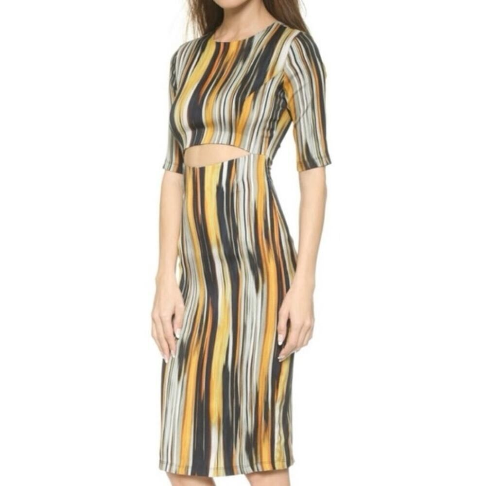 SUNO iKat Revolve Multicolor Striped Brushstroke Silk Cut-Out Sheath Dress 2